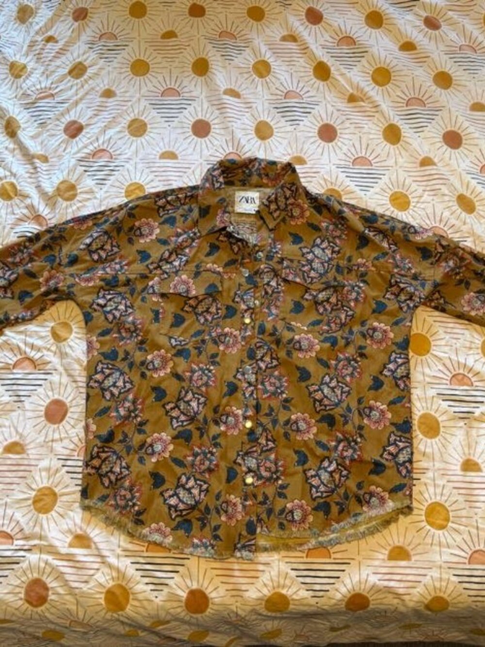 Zara Floral Brown Oversized Embroidered Boho Shacket
